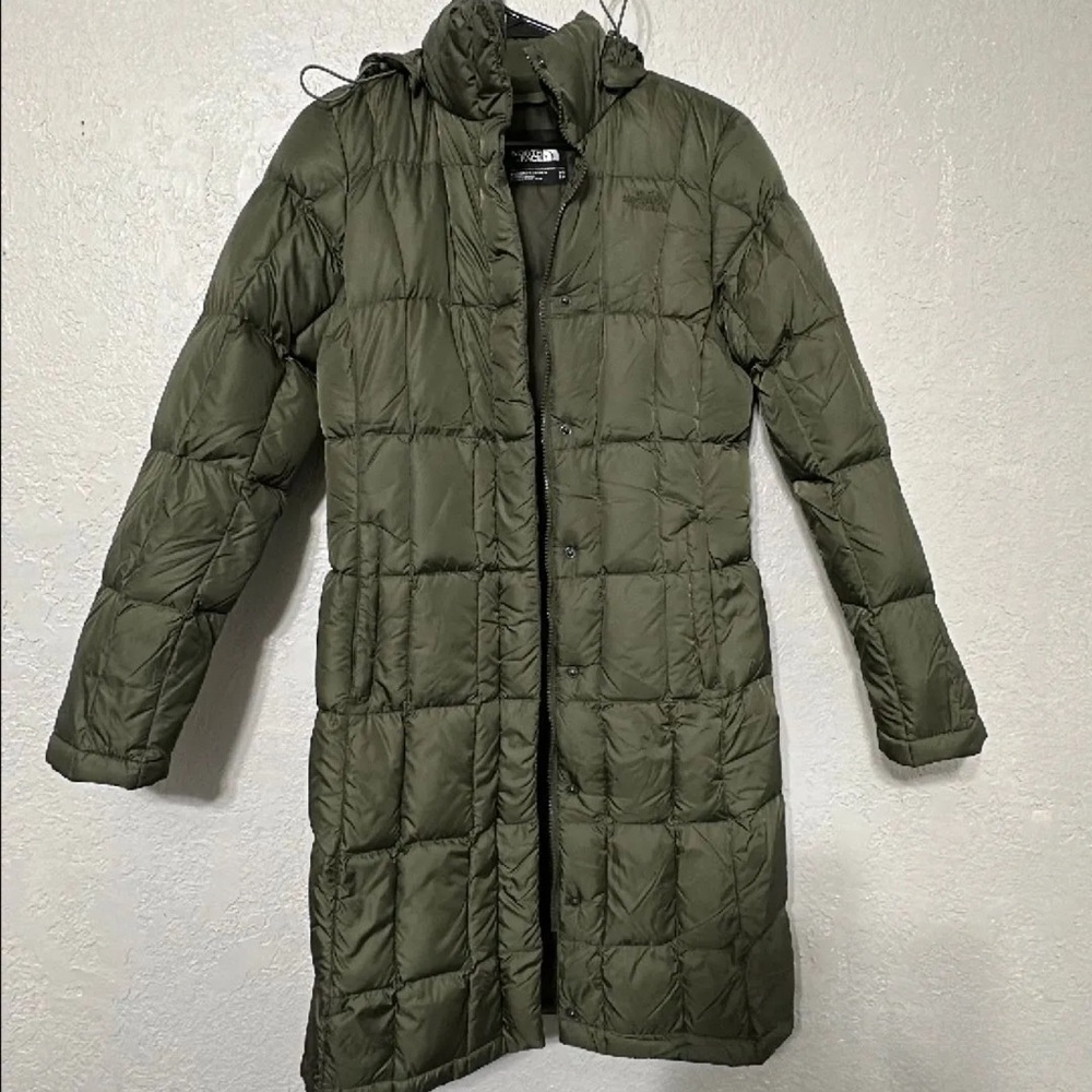 The North Face Olive Long Puffer Jacket